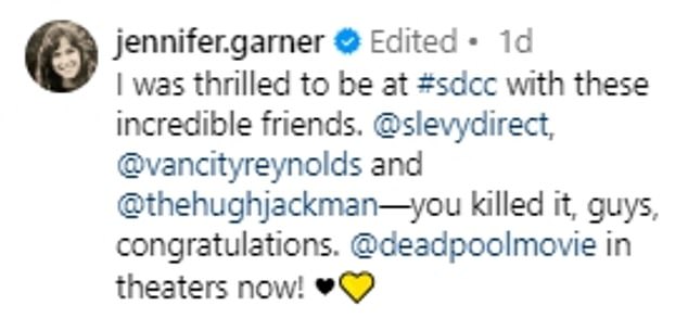 Garner also went into promotional mode for Deadpool & Wolverine in another Instagram post