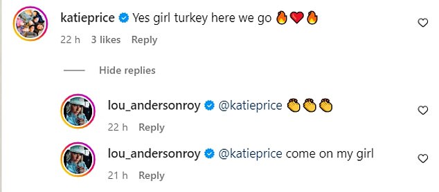 As entrepreneur and influencer Lou shared her exciting news that she's flying to Turkey next week for a tummy tuck, Katie seemed to confirm that she'd be joining her when she replied: 