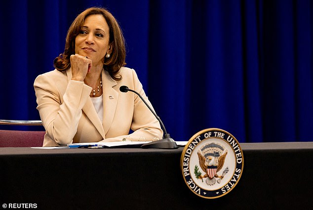 Vice President Kamala Harris listens during a roundtable discussion at the NAACP National Convention in Atlantic City, New Jersey