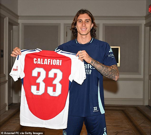 Calafiori will wear the number 33 shirt following his £42million move from Bologna in Italy