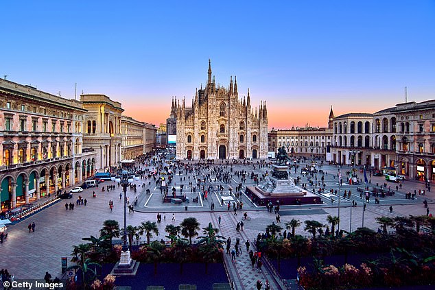 Her family roots lie in Italy and she took the opportunity to do an exchange program with Bocconi University's business school while earning her MBA. An aerial view of Milan's Piazza Del Duomo at sunset is shown