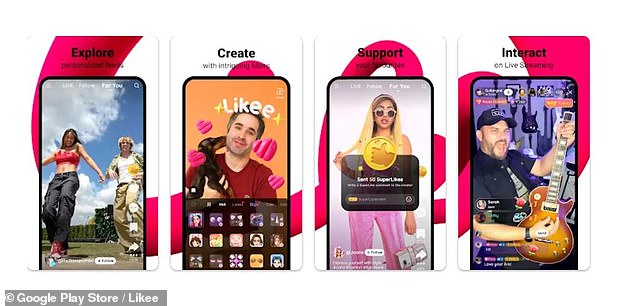 TikTok clone 'Likee' (pictured) was the most popular app in seven countries according to Google Play Store reviews, but has been heavily criticized for endangering children and hosting explicit content