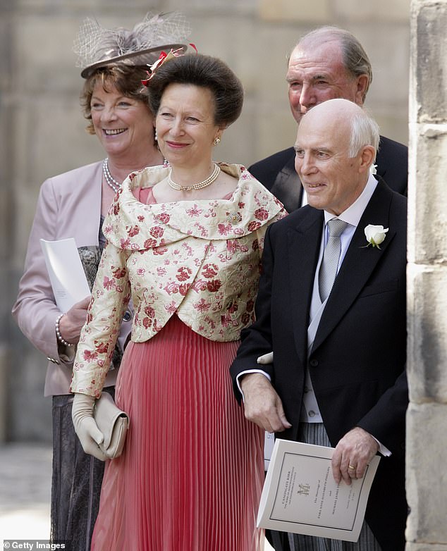 The bride and groom's parents: Linda Tindall (left) with Princess Anne, Captain Mark Phillips and Phillip Tindall (right)