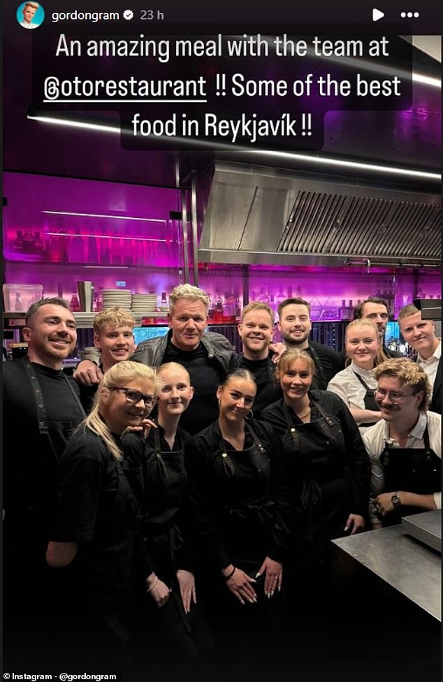 Gordon enjoyed a meal at Oto Restaurant and posed with the team in a photo he shared on his Instagram Story on Monday after praising the Italian-Japanese fusion cuisine