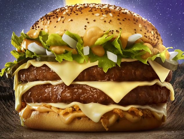 A promotional photo of McDonald's new epic burger, aptly titled Big Arch