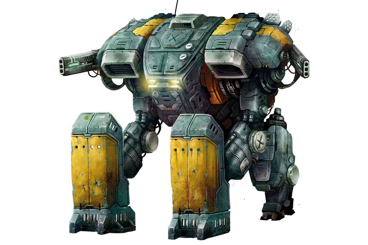 A four-legged mech from Undaunted 2200: Callisto. It has small weapons with three barrels on each side.