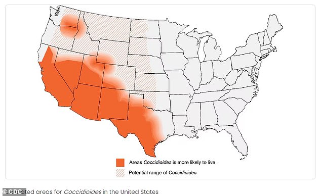 Above you can see areas where the fungus that causes Valley Fever may be present