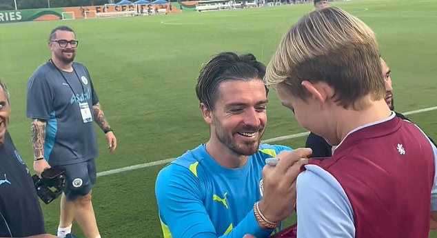 The moment came during Man City's open training session in Florida on Monday afternoon