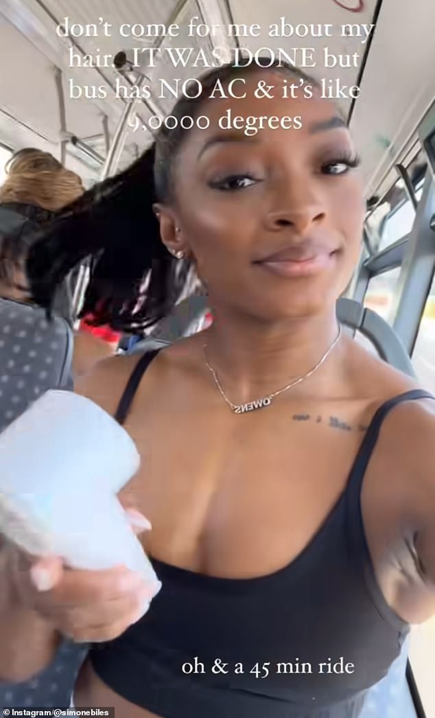 On Instagram, Simone explained that she had her hair “done” for the event, but that it involved a 45-minute bus ride in the extreme heat with no air conditioning.