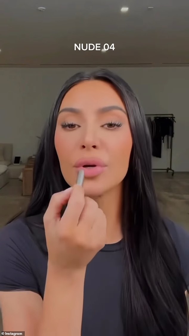 Kim also tried out a few different shades of her lip liner for her Instagram followers in another clip