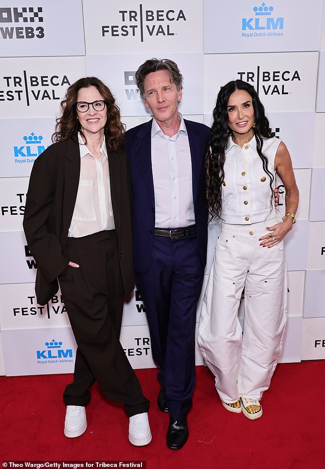 On June 7, Moore reunited with her former co-stars Ally (left) and Andrew (center) for the Tribeca Film Festival premiere of his critically acclaimed Hulu documentary about the cast of 