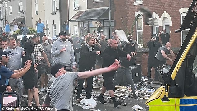 Tensions have risen in Southport this evening, with police saying EDL members targeted the mosque