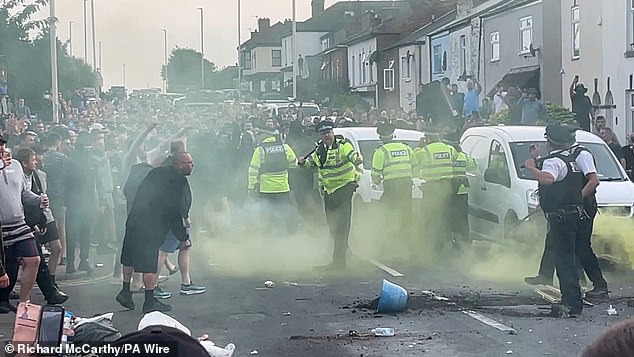 Around 200 protesters were seen on the streets, with police believing many were EDL supporters