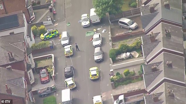 An aerial view of Hart Street on Monday, where a horrific knife attack took place just before noon