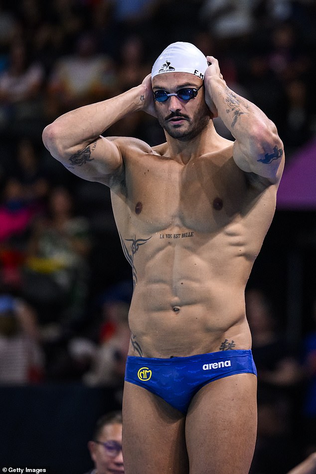 Pictured: France's Florent Manaudou looks on during a training session on the third day of the Paris 2024 Olympic Games.