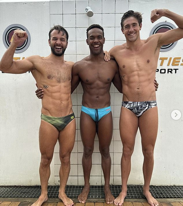 Pictured: Olympic swimmers Arno Kamminga (left), Kenzo Simons (center) and Caspar James (right) Corbeau in training