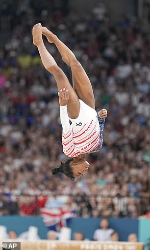 Biles performs during the women's artistic gymnastics team floor final