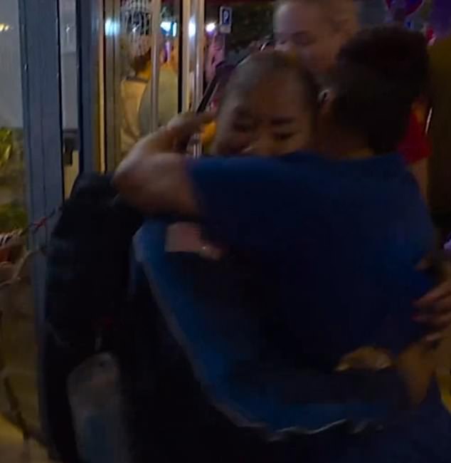 Jordan Chiles, who competed in all four events, celebrates with her mother after the Games