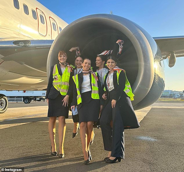 Ms Rackley (pictured with other Rex flight attendants) said she was 'so grateful' for her experience with Rex Airlines