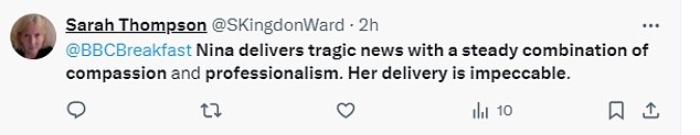 Despite the change, some viewers thought Nina did a great job when she spoke about the tragic stabbings in Southport as part of the main news