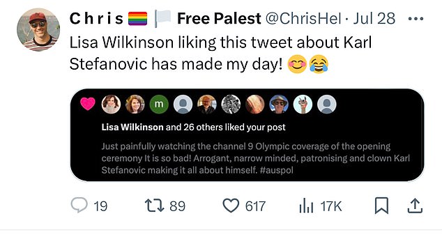 The creator of the post boasted that Wilkinson's 'like' was the highlight of his day