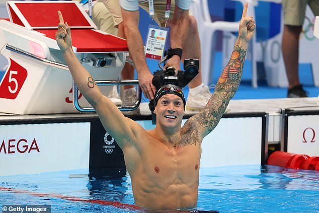 Snoop was there to see Caleb Dressel win the men's 100-meter freestyle relay in the pool