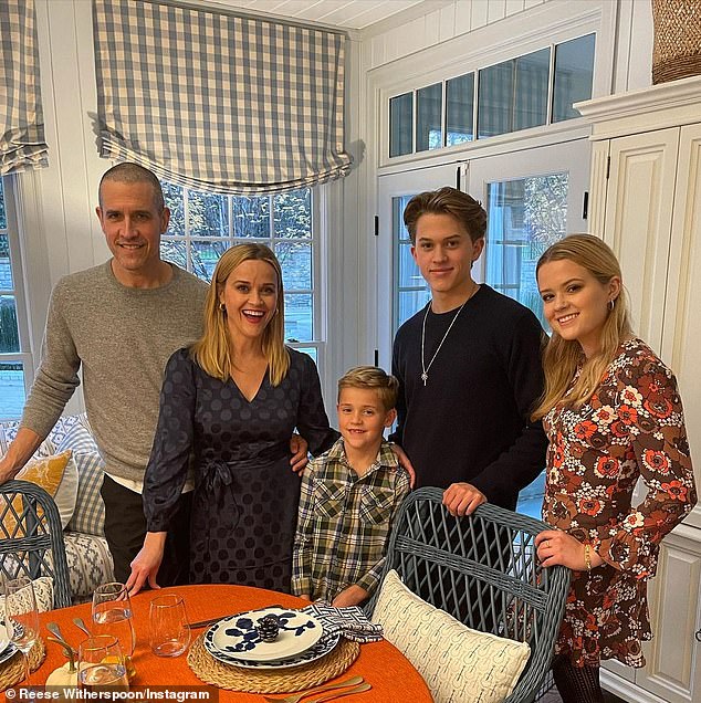 Reese with all three of her children: Ava, Deacon and Tennessee. She was also photographed with her now divorced husband Jim Toth