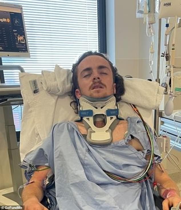 The teenager lost all feeling and movement in his limbs, but was slowly able to walk again after a six-hour operation to replace a vertebra and repair another that had become dislocated.