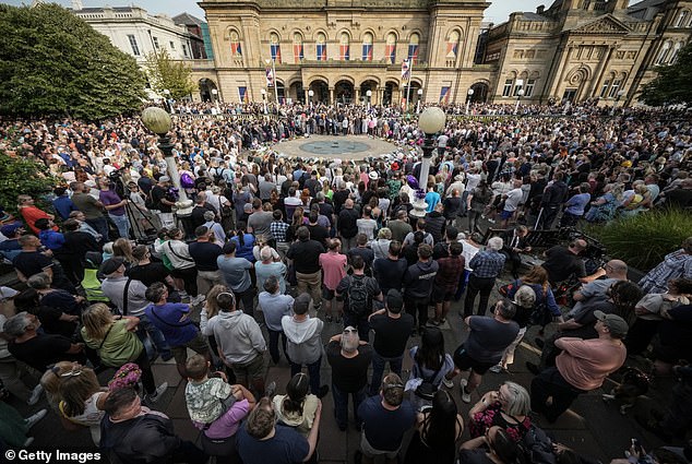 The riots took place just an hour after thousands of mourners gathered for a vigil at Atkinson Hospital in Southport