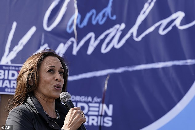 Democratic presidential candidate Senator Kamala Harris speaks at a campaign rally