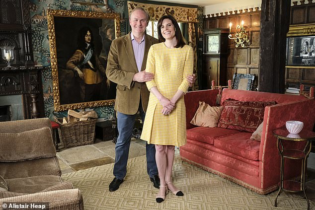 Lady Laura and her husband William Cash at their Grade II listed Elizabethan Upton Cressett Hall in Shropshire