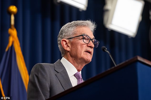 The Federal Reserve has kept interest rates unchanged for the sixth year in a row but has signaled it is moving closer to cutting (pictured: Chair Jerome Powell at a news conference after the announcement)