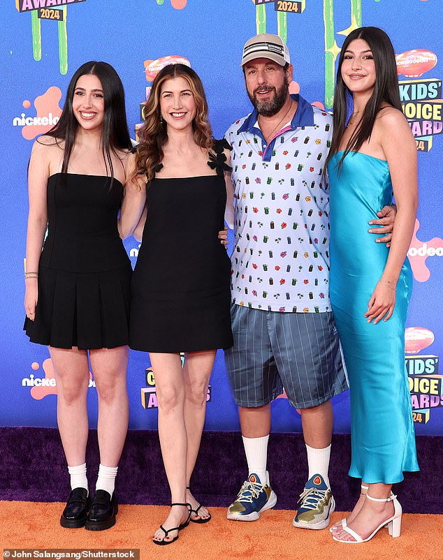 Adam Sandler was a proud husband and father as he walked the red carpet with his family at the 2024 Kids' Choice Awards in Los Angeles on Saturday night