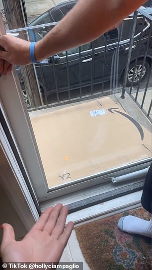 She explained that she had been unable to open the front door due to the poor positioning of the package, adding that she had desperately 'tried to flag down a neighbour'.