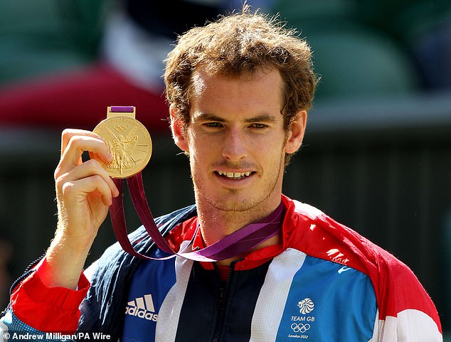 Sir Andy Murray pictured with his gold medal after beating Switzerland's Roger Federer in the final at Wimbledon, London, in 2012