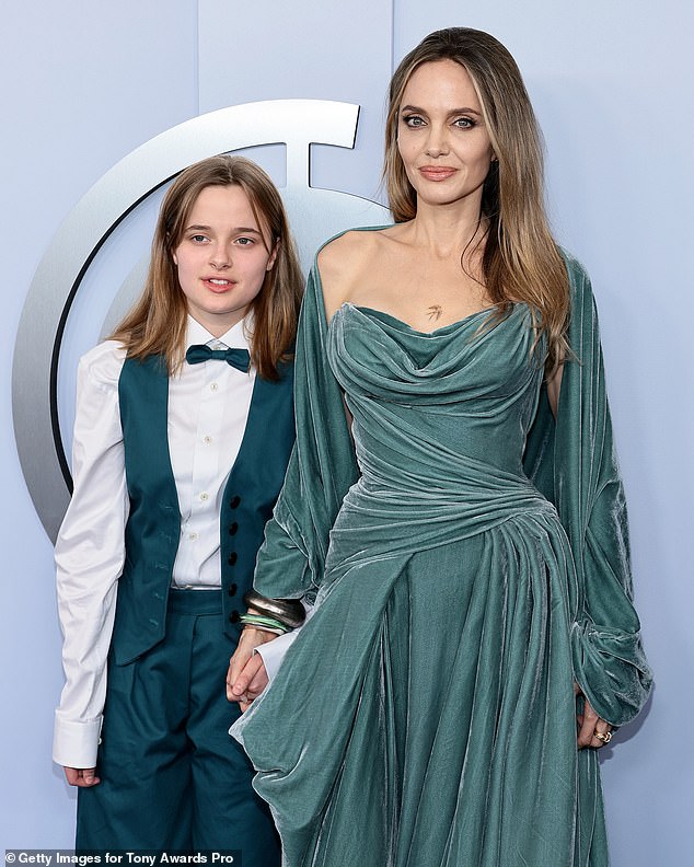 Angelina Jolie and Brad Pitt's youngest daughter Vivienne, 16, worked on Reefer Madness: The Musical as an usher; Vivienne and Angelina pictured on June 16 at the Tony Awards