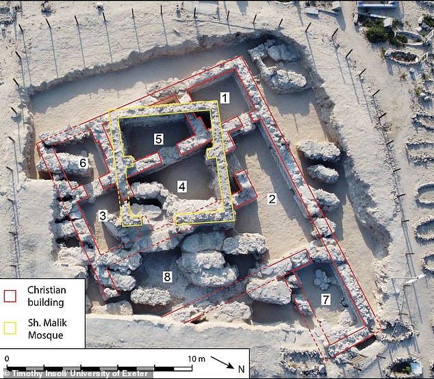 A building that could have been the palace of the bishop of the diocese dating from the mid-8th century was discovered under a cemetery, one of the earliest Christian buildings in the Gulf region. The bishop's palace had eight rooms intact, including a kitchen with several fireplaces, a dining room, a possible study and three living rooms