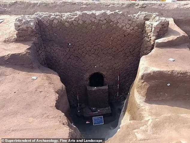 The burial chamber was discovered in Giugliano, a suburb of Naples, and is believed to be around 2,000 years old. It was discovered after archaeologists uncovered a wall using an ancient Roman construction technique known as opus incertum