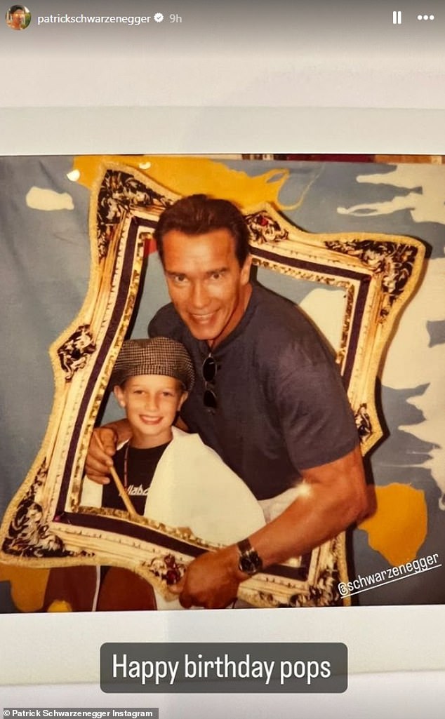 Arnold Schwarzenegger turned 77 on Tuesday, and his eldest son Patrick shared a very cheeky message to his father