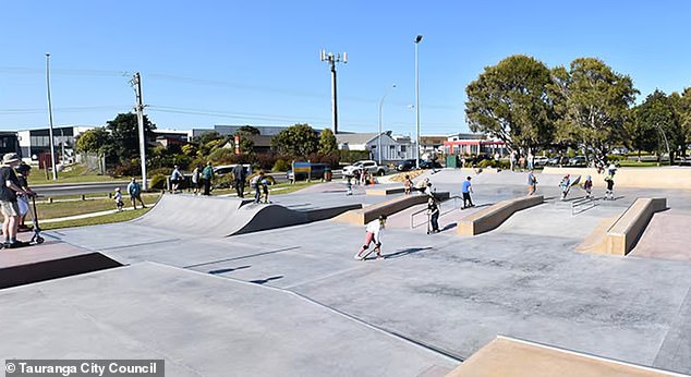 The skater at Gordon Spratt Reserve Skate Park in Pāpāmoa, New Zealand's North Island (pictured) reminded the woman that park rules state that only people on wheels are allowed