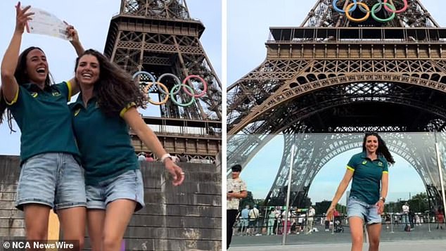 Jessica Fox is pictured with her sister Noemie Fox (left in the left photo) who will accompany her to Paris for the Olympic Games.