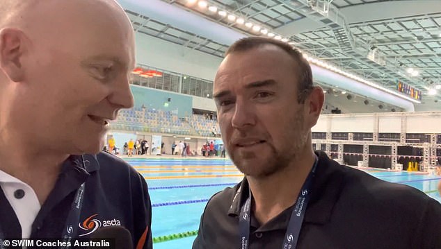 Australian swimming coach Michael Palfrey (pictured right) is in hot water after saying he hopes a Korean swimmer will win gold against a pair of Australians