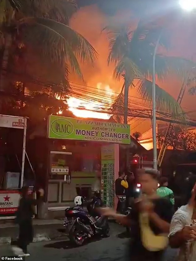 Australian tourists have reported losing all their belongings after a massive fire (pictured) destroyed 16 villas at a Bali resort