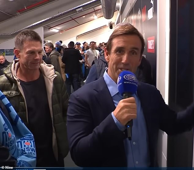 AFL legend Ben Cousins ​​(left) made a striking appearance on Channel Nine's Origin broadcast, while Andrew Johns (right) took viewers inside the NSW dressing room