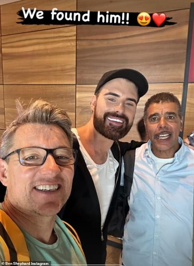 Ben Shephard finally resurfaced in Germany after inconveniently missing an appearance on Good Morning Britain on Monday morning (pictured with Rylan Clark and Chris Kamara)