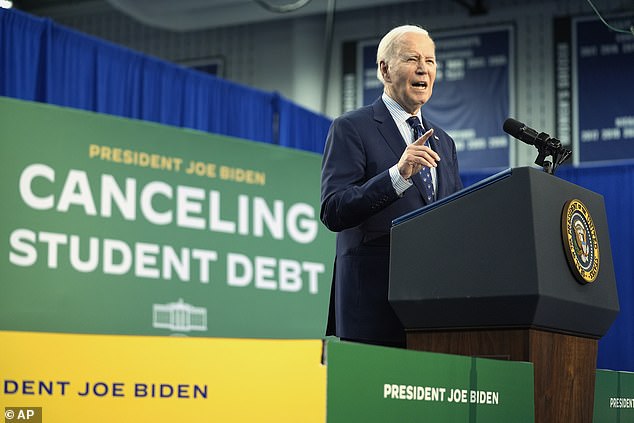 President Biden speaks about efforts to cancel student debt during an event in Madison, Wisconsin on April 8