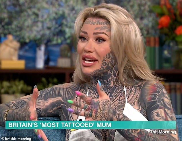 Britain's most tattooed woman, Becky Holt, 35, from Cheshire, spoke to Ben Shephard and Cat Deeley on This Morning on Wednesday about her body tattoos