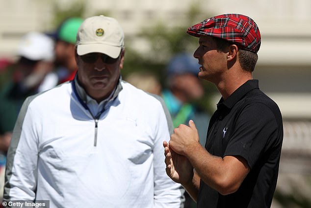 DeChambeau (right) talks with Schy ahead of the third round of the 2016 RBC Heritage Open