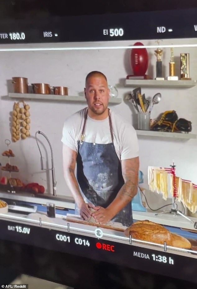 In leaked footage shared on Reddit, the former soccer star is seen in a kitchen kneading dough while filming a movie