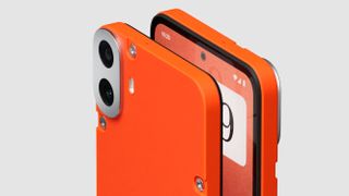 The orange CMF of Nothing Phone 1 on a gray background